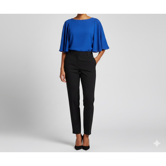 IMAN Global Chic Royal Blue Cape Sleeve Flutter Top Keyhole L Workwear NWOT - Picture 10 of 10